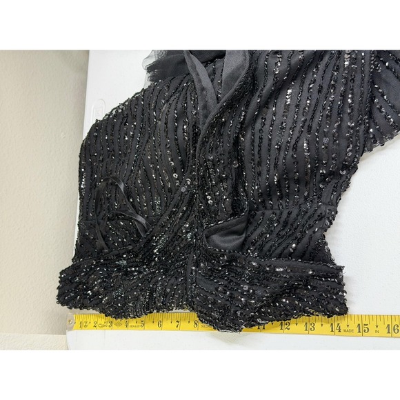 Adrianna Papell Dress Womens 6 Petite Black Sequin Halter Gown Evening Beaded - Picture 13 of 15